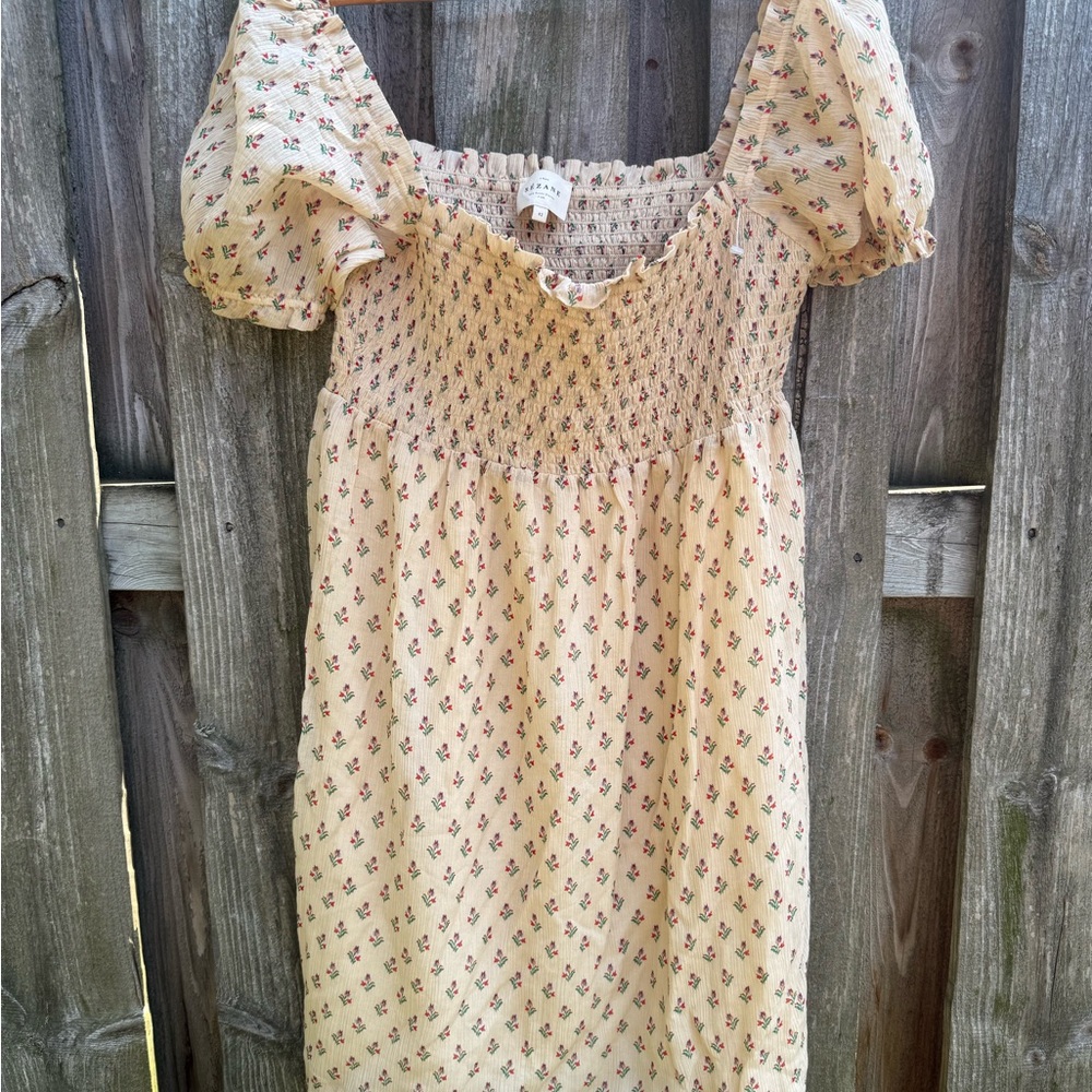 Sezane Cream Floral Midi Dress